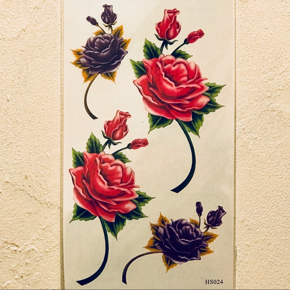 TEMPORARY PINK & PURPLE ROSE TATTOOS - Picture 2 of 2